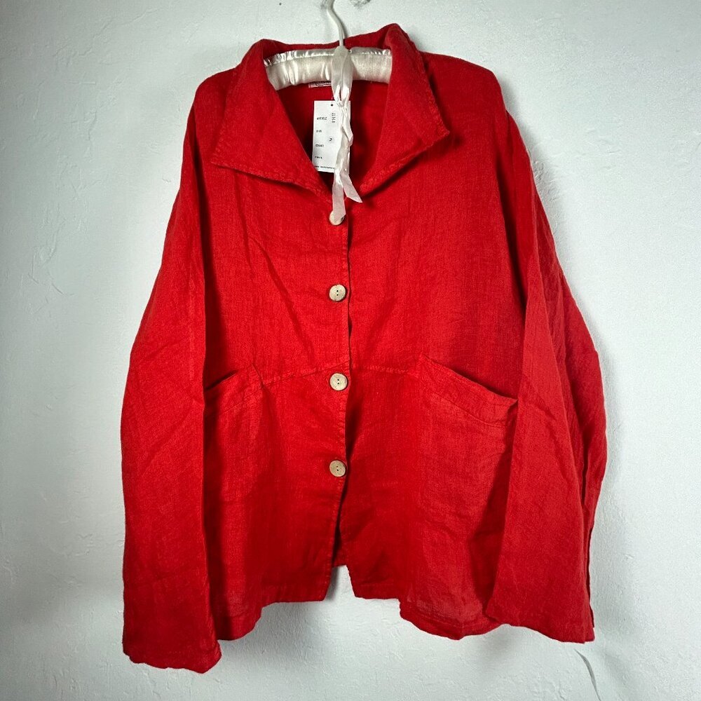 T by Transparente Linen Shirt Jacket Size 2 Red Lagenlook Made in Italy New